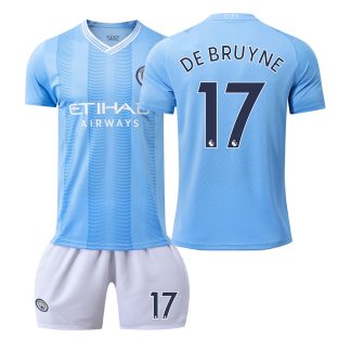 Otroški Nogometni dresi Manchester City Domači 2023-24 Kratek Rokav + Kratke hlače DE BRUYNE 17