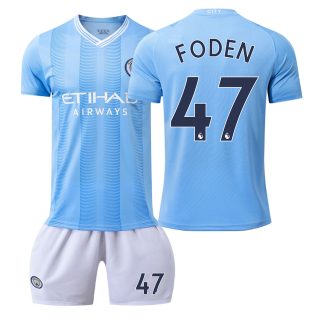 Otroški Nogometni dresi Manchester City Domači 2023-24 Kratek Rokav + Kratke hlače FODEN 47