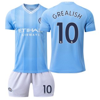 Otroški Nogometni dresi Manchester City Domači 2023-24 Kratek Rokav + Kratke hlače GREALISH 10