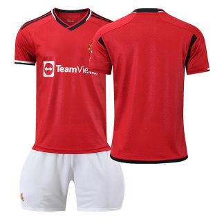 Otroški Nogometni dresi Manchester United kompleti Domači 2023-24 Kratek Rokav + hlače