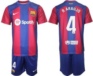 Moški Nogometni dresi Barcelona Domači 2023-24 Kratek Rokav + Kratke hlače R.ARAUJO 4