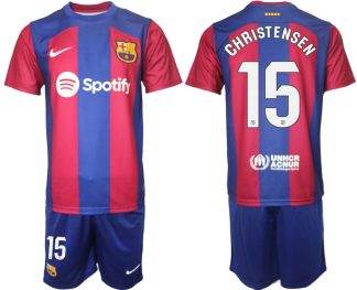 Moški Nogometni dresi komplet Barcelona Domači 2023-24 z imenom CHRISTENSEN 15