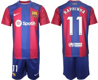 Moški Nogometni dresi komplet Barcelona Domači 2023-24 z imenom RAPHINHA 11