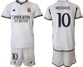 Poceni Moški Nogometni dresi Real Madrid Domači 2023-24 Kratek Rokav + Kratke hlače MODRIC 10
