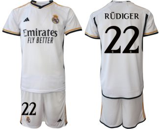 Poceni Moški Nogometni dresi Real Madrid Domači 2023-24 Kratek Rokav + Kratke hlače RÜDIGER 22