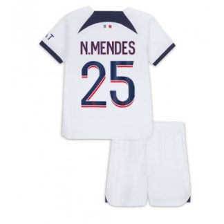 Poceni Otroški Nogometni dresi Paris Saint-Germain PSG Gostujoči 2023-2024 Nuno Mendes 25