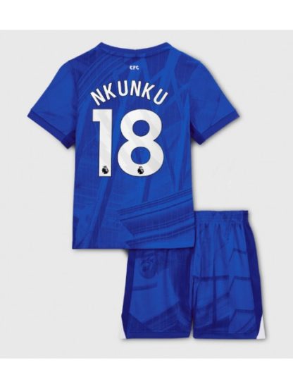 Otroški Nogometna dresi replika Chelsea Christopher Nkunku #18 Domači 2025-26 Kratek rokav (+ hlače)