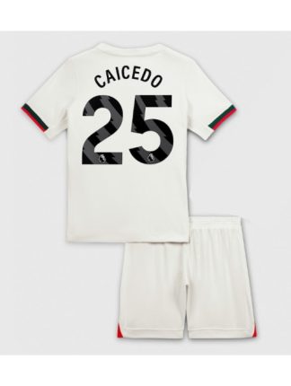 Otroški Nogometna dresi replika Chelsea Moises Caicedo #25 Gostujoči 2025-26 Kratek rokav (+ hlače)