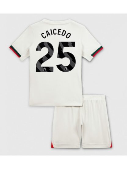 Otroški Nogometna dresi replika Chelsea Moises Caicedo #25 Gostujoči 2025-26 Kratek rokav (+ hlače)