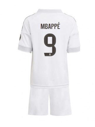 Otroški Nogometna dresi replika Real Madrid Kylian Mbappe #9 Domači 2025-26 Kratek rokav (+ hlače)