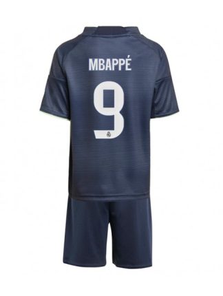 Otroški Nogometna dresi replika Real Madrid Kylian Mbappe #9 Gostujoči 2025-26 Kratek rokav (+ hlače)