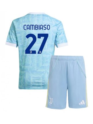 Otroški Nogometna dresi kompleti poceni Juventus Andrea Cambiaso #27 Gostujoči 2025-26