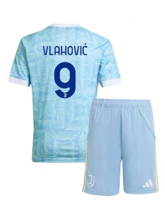 Otroški Nogometna dresi kompleti poceni Juventus Dusan Vlahovic #9 Gostujoči 2025-26