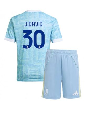 Otroški Nogometna dresi kompleti poceni Juventus Jonathan David #30 Gostujoči 2025-26