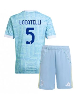 Otroški Nogometna dresi kompleti poceni Juventus Manuel Locatelli #5 Gostujoči 2025-26