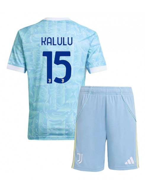 Otroški Nogometna dresi kompleti poceni Juventus Pierre Kalulu #15 Gostujoči 2025-26