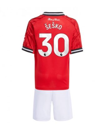 Otroški Nogometna dresi kompleti poceni Manchester United Benjamin Sesko #30 Domači 2025-26