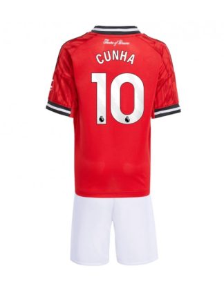 Otroški Nogometna dresi kompleti poceni Manchester United Matheus Cunha #10 Domači 2025-26