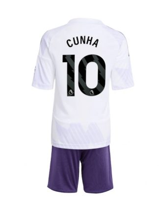 Otroški Nogometna dresi kompleti poceni Manchester United Matheus Cunha #10 Gostujoči 2025-26