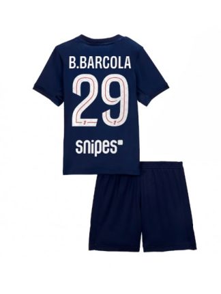 Otroški Nogometna dresi kompleti poceni Paris Saint-Germain Bradley Barcola #29 Domači 2025-26