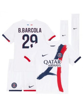 Otroški Nogometna dresi kompleti poceni Paris Saint-Germain Bradley Barcola #29 Gostujoči 2025-26