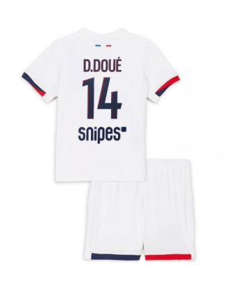 Otroški Nogometna dresi kompleti poceni Paris Saint-Germain Desire Doue #14 Gostujoči 2025-26