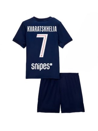 Otroški Nogometna dresi kompleti poceni Paris Saint-Germain Khvicha Kvaratskhelia #7 Domači 2025-26