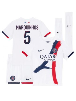 Otroški Nogometna dresi kompleti poceni Paris Saint-Germain Marquinhos #5 Gostujoči 2025-26