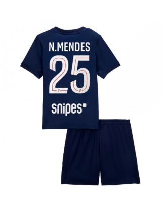 Otroški Nogometna dresi kompleti poceni Paris Saint-Germain Nuno Mendes #25 Domači 2025-26