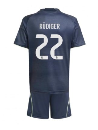 Otroški Nogometna dresi kompleti poceni Real Madrid Antonio Rudiger #22 Gostujoči 2025-26