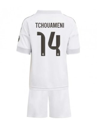 Otroški Nogometna dresi kompleti poceni Real Madrid Aurelien Tchouameni #14 Domači 2025-26