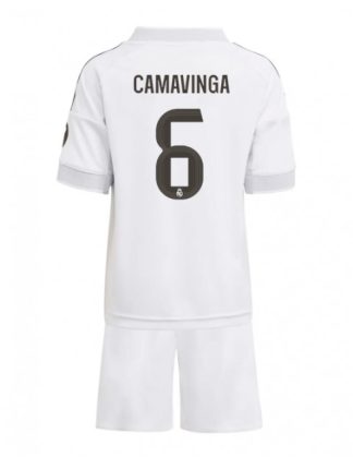 Otroški Nogometna dresi kompleti poceni Real Madrid Eduardo Camavinga #6 Domači 2025-26