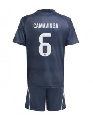 Otroški Nogometna dresi kompleti poceni Real Madrid Eduardo Camavinga #6 Gostujoči 2025-26