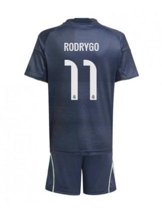 Otroški Nogometna dresi kompleti poceni Real Madrid Rodrygo Goes #11 Gostujoči 2025-26