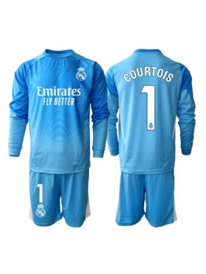 Otroški Nogometna dresi kompleti poceni Real Madrid Thibaut Courtois #1 Vratar Domači 2025-26 Dolgi rokav (+ hlače)