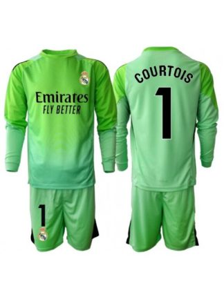 Otroški Nogometna dresi kompleti poceni Real Madrid Thibaut Courtois #1 Vratar Gostujoči 2025-26 Dolgi rokav (+ hlače)