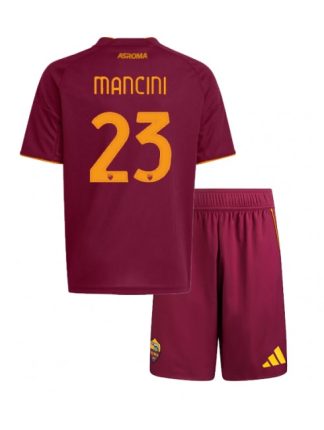 Otroški Nogometna dresi kompleti poceni AS Roma Gianluca Mancini #23 Domači 2025-26