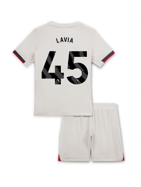 Otroški Nogometna dresi poceni Chelsea Romeo Lavia #45 Gostujoči 2025-26 kompleti