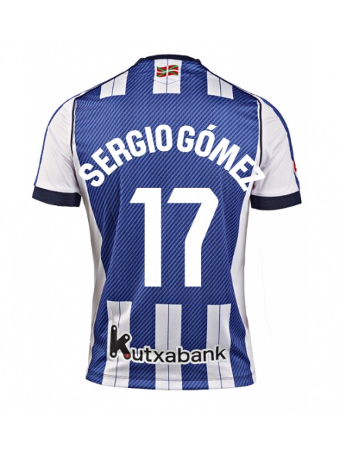 Moški Nogometna dresi poceni Real Sociedad Sergio Gomez #17 Domači 2025-26 Kratek rokav Moški Nogometna dresi poceni Real Sociedad Sergio Gomez #17 Domači 2025-26 Kratek rokav