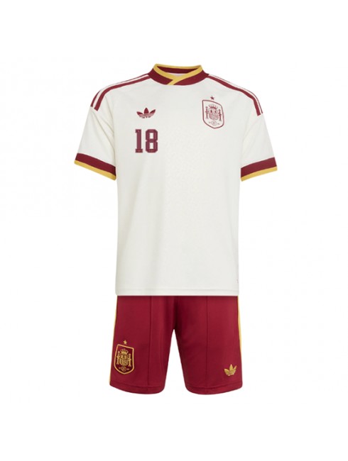 Otroški Nogometna dresi poceni Španija Martin Zubimendi #18 Gostujoči SP 2026 kompleti 2 Otroški Nogometna dresi poceni Španija Martin Zubimendi #18 Gostujoči SP 2026 kompleti 2